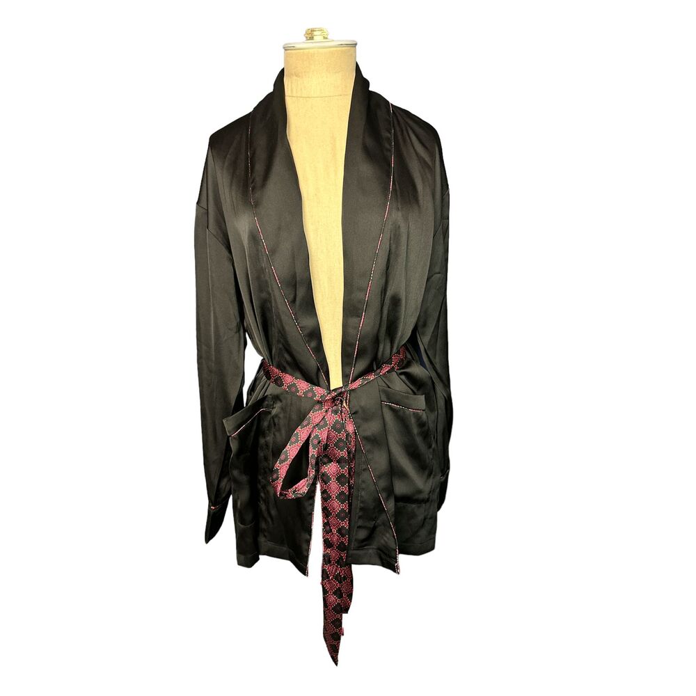 Sam Edleman Black Belted Short Robe Paisley Edged Size Small